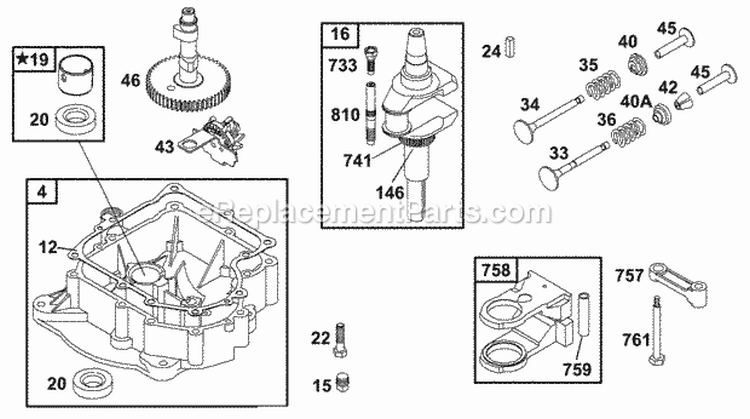 Sump Crankshaft Cam Diagram and Parts List for 288707-0110-01  Briggs and Stratton Engine